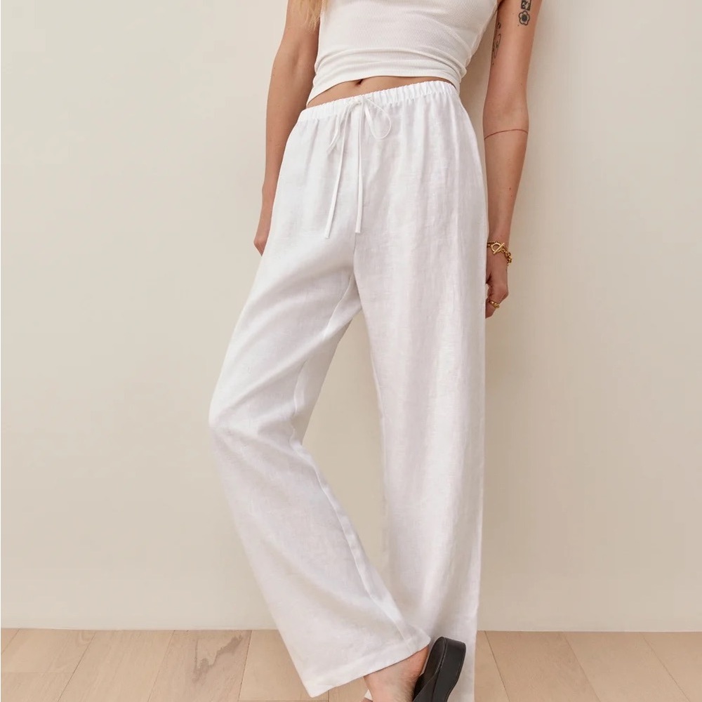 Reformation Olina Linen Pants in white